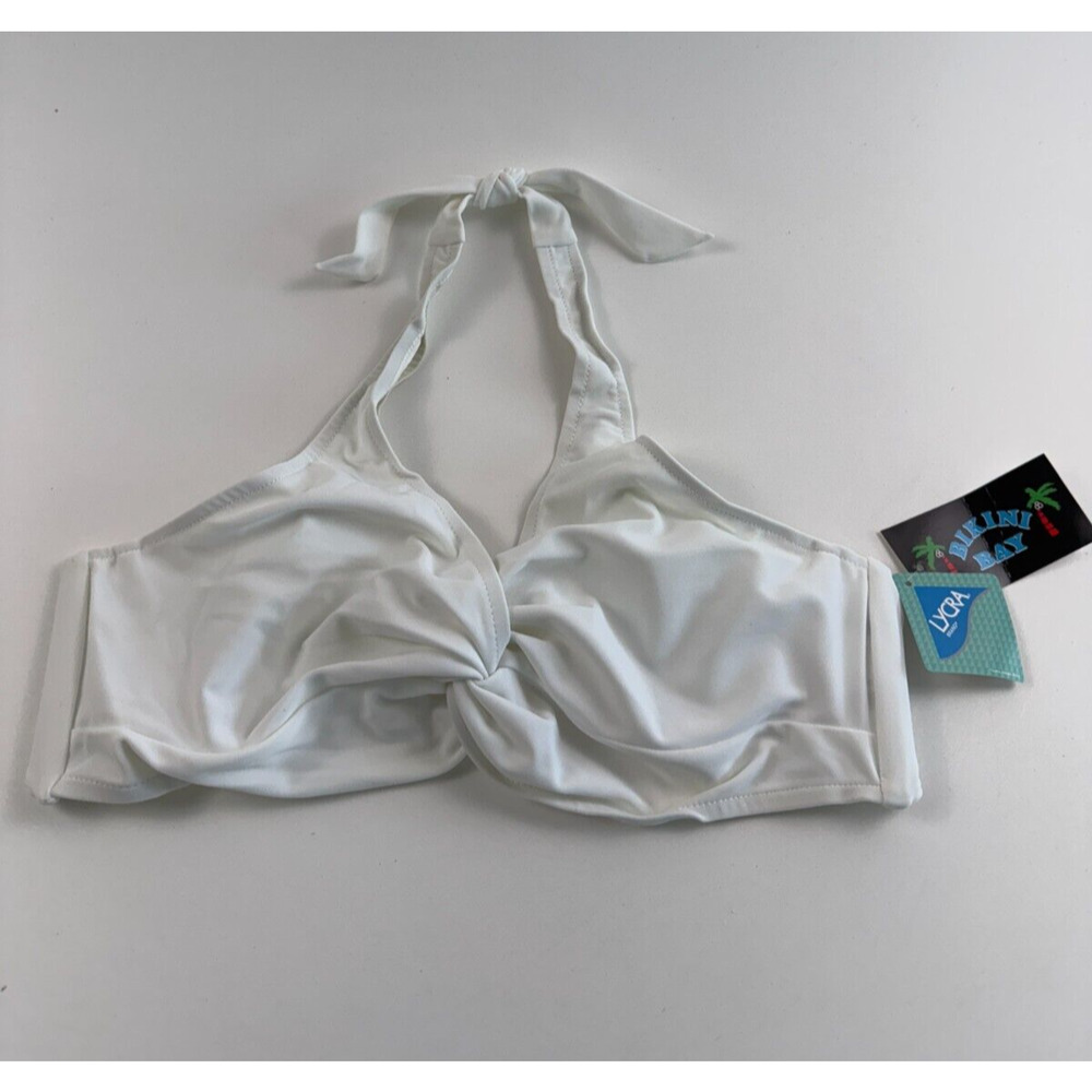 Bikini Bay Underwired Cup Size Halter Twisted Bikini Top White Size 32DD NWT